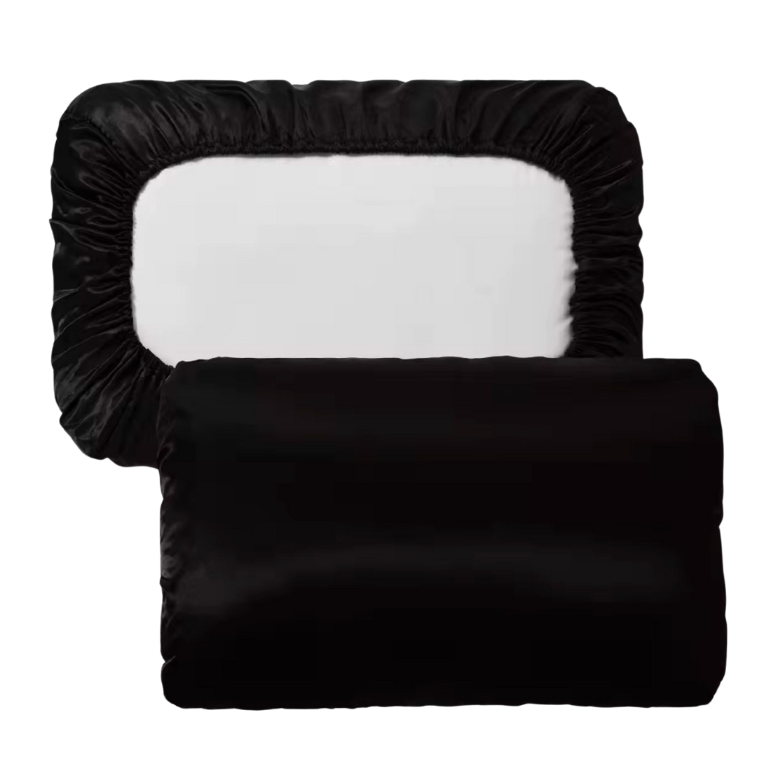Memory Elastic band Pillow case 100% Satin silk pillowcase solid color – Black-Satin-King